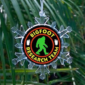 Bigfoot Research Team Yeti Snowflake Blinks Lit Holiday Christmas Tree Ornament